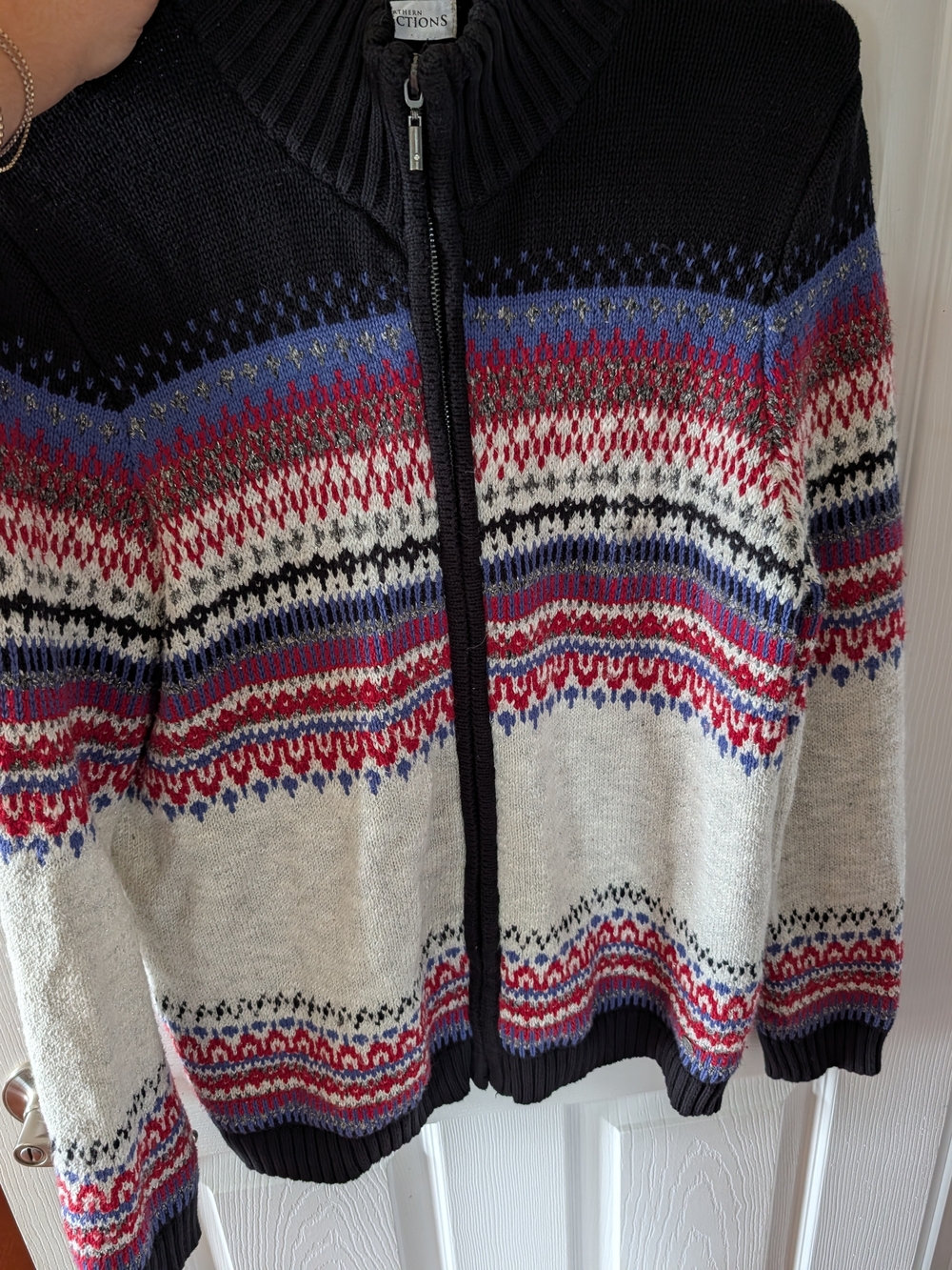 Northern Reflections Navy, Cream & Red Fair Isle Zip Cardigan